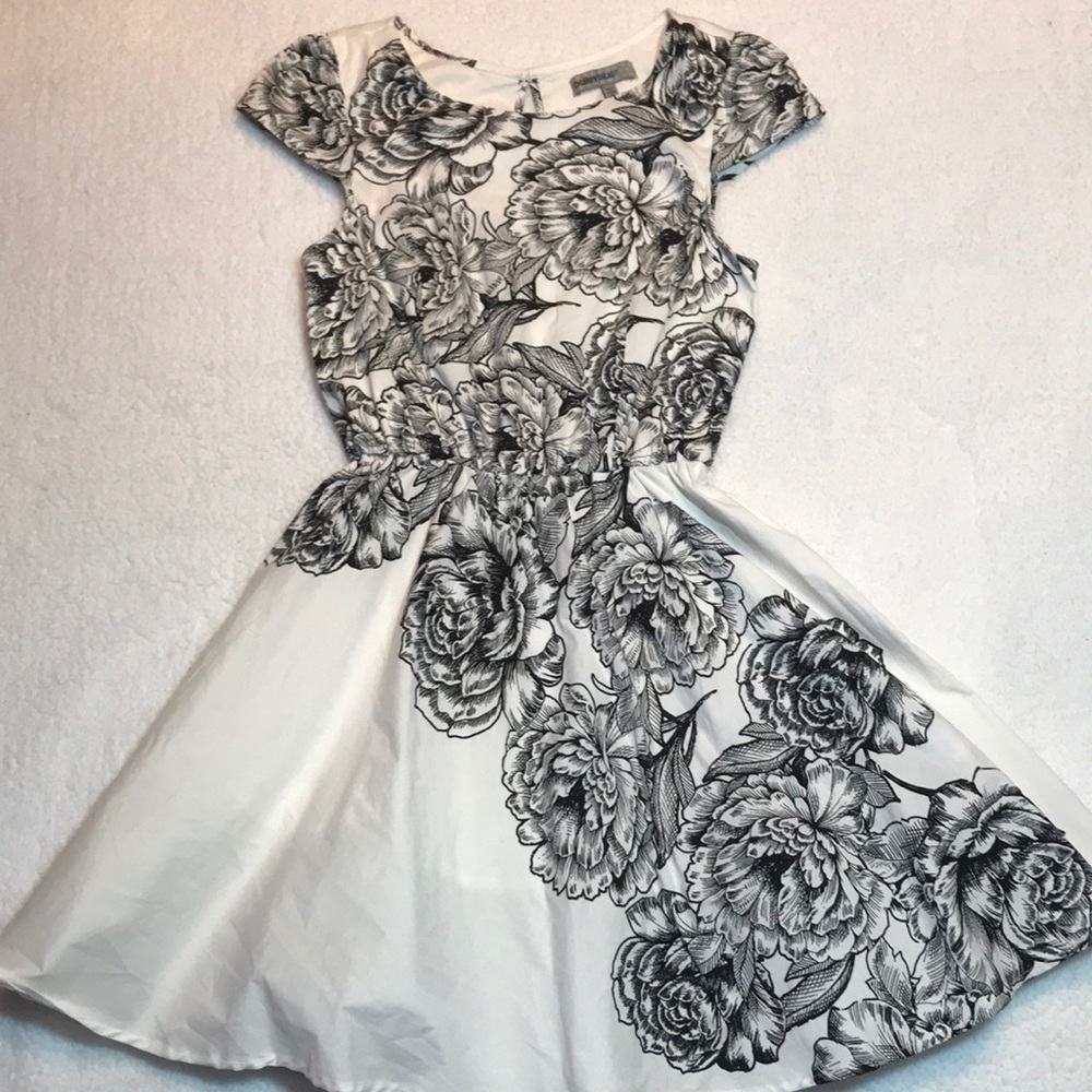 Flowered black & white dress.